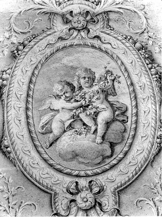 motivi decorativi vegetali con profili di putti alati (dipinto) - ambito napoletano (seconda metà sec. XVIII)