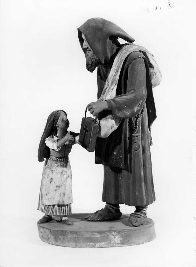 frate mendicante con bambina (statuetta di presepio) - bottega siciliana (sec. XIX)