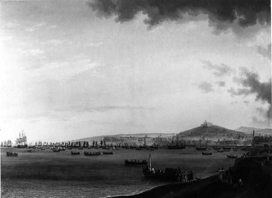 La veduta del porto di Napoli con Castel S.Elmo, Veduta (dipinto) di Hackert Philipp (seconda metà sec. XVIII)