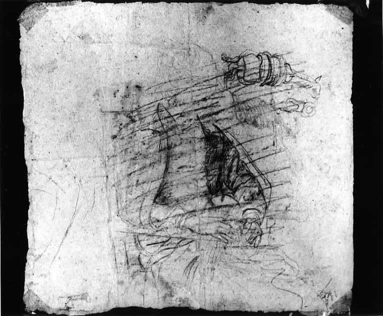 schizzo di un uomo con cavallo visto dall'alto e figura seduta (disegno) di Van Wittel Gaspar (sec. XVIII)