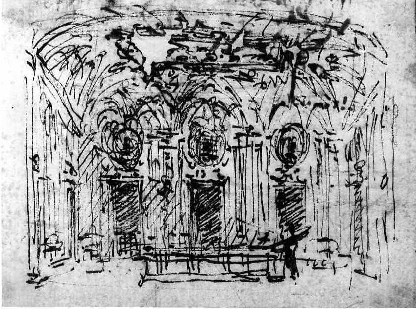 scenografia/ interno di una sala (disegno) di Vanvitelli Luigi (sec. XVIII)