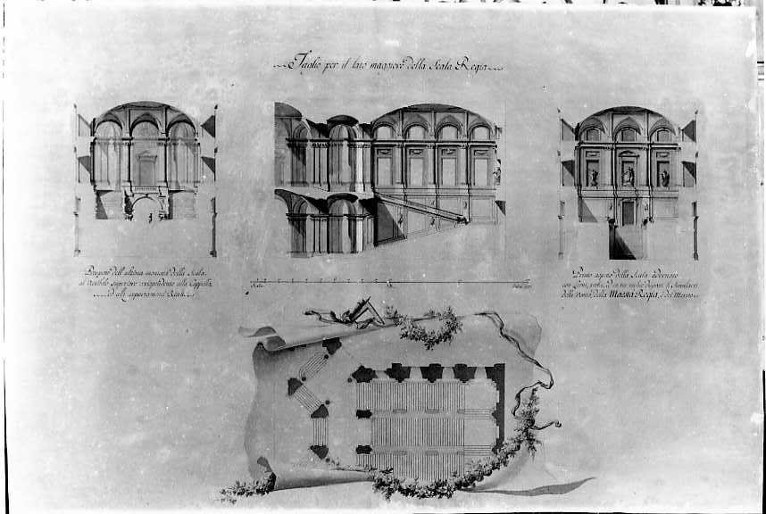 Sezione e pianta della scala della Reggia (disegno, serie) di Vanvitelli Luigi (sec. XVIII)