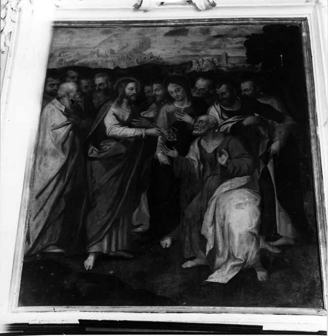 Cristo consegna le chiavi a San Pietro (dipinto) di Cardisco Marco detto Marco Calabrese (maniera) (sec. XVII)