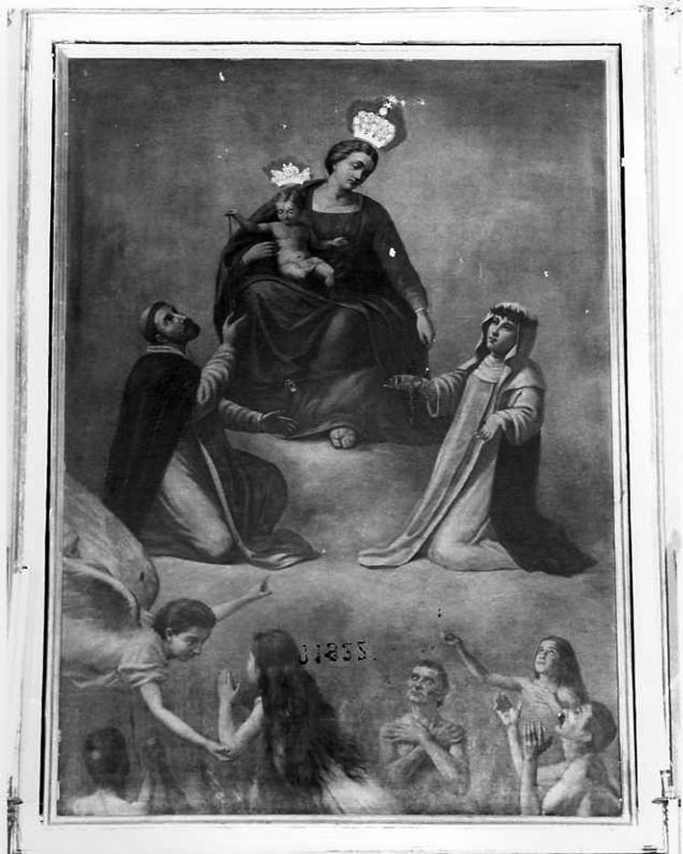 Madonna del Rosario con San Domenico, Santa Caterina da Siena ed anime purganti (dipinto) - ambito campano (sec. XIX)