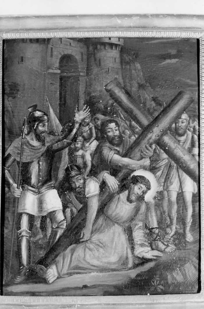 stazione III: Gesù cade sotto la croce la prima volta (dipinto) - ambito campano (sec. XIX)