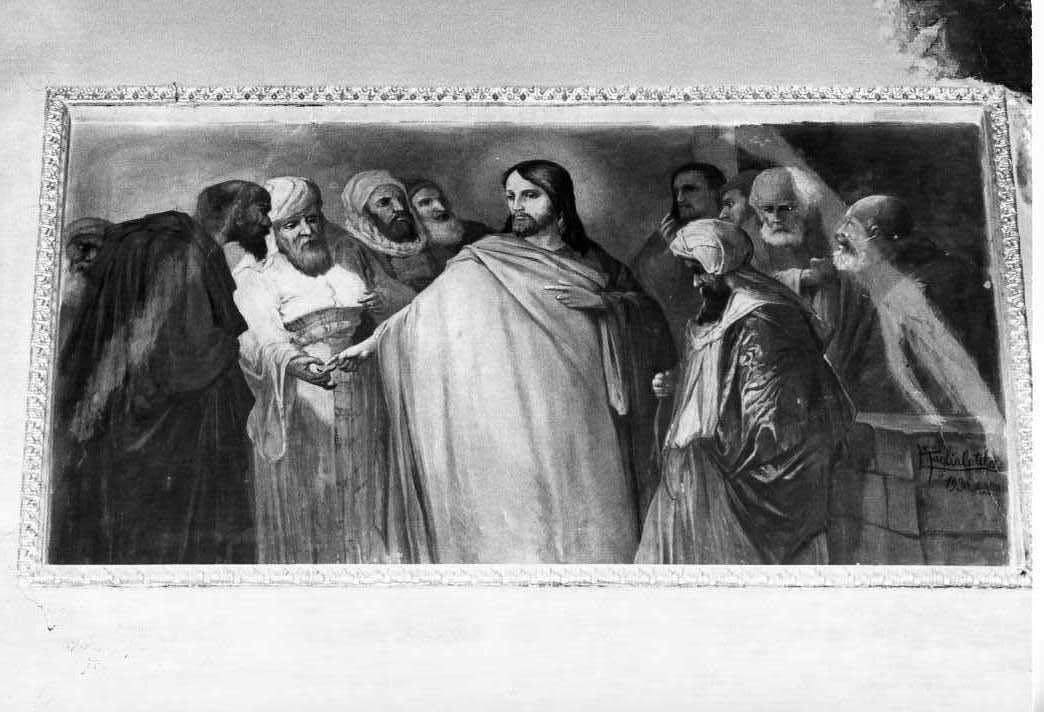 disputa di Cristo con i Farisei sul tributo a Cesare (dipinto) di Taglialatela Luigi (sec. XX)