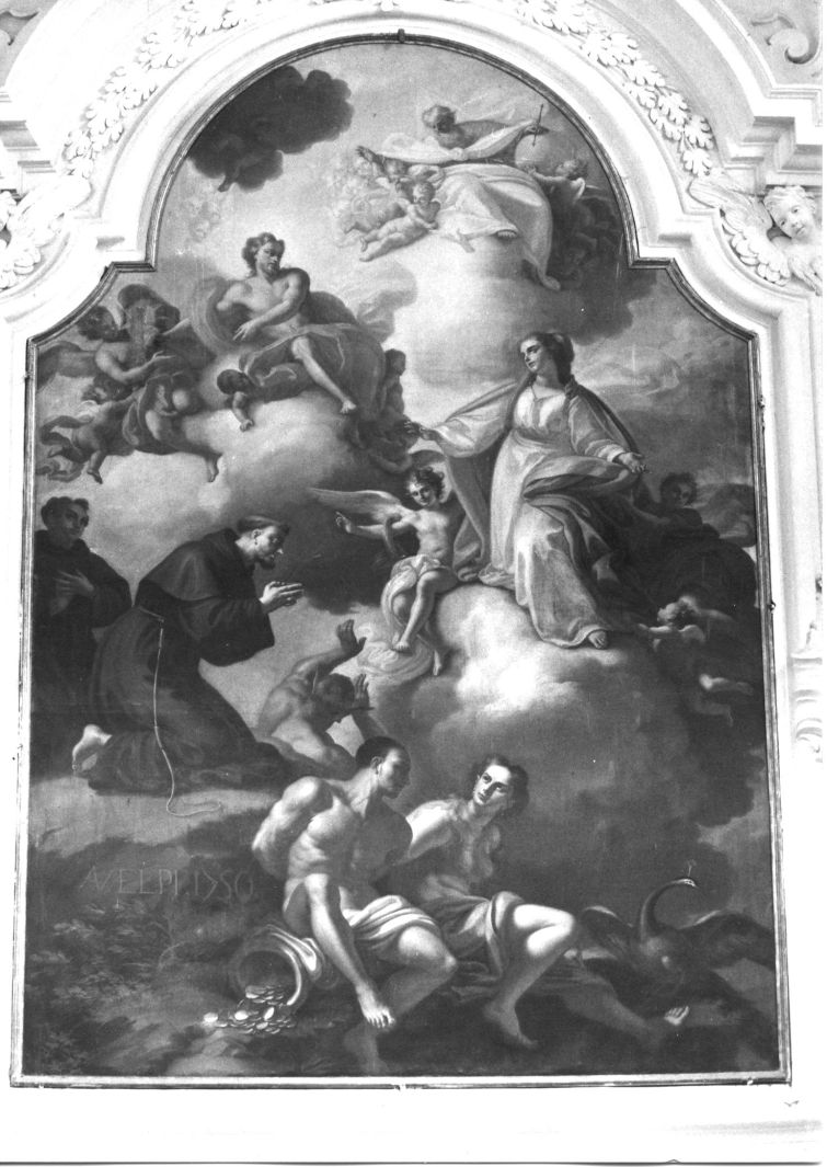 apparizione della Trinità e della Madonna a San Francesco d'Assisi (dipinto) di Velpi Alosio (sec. XVIII)