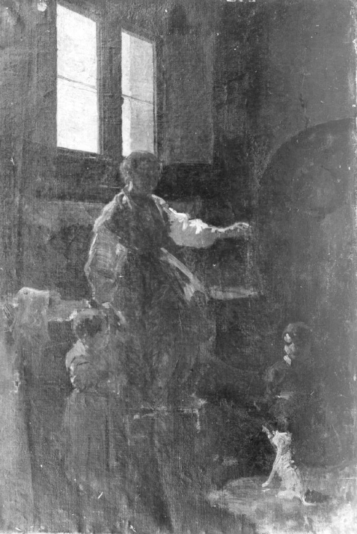 interno con figura femminile (dipinto, opera isolata) di Lenzi Michele (attribuito) (seconda metà sec. XIX)