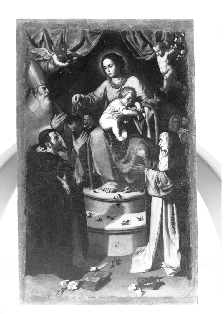 Madonna del Rosario con San Domenico e Santa Rosa da Lima (dipinto) di Guarino Francesco (sec. XVII)