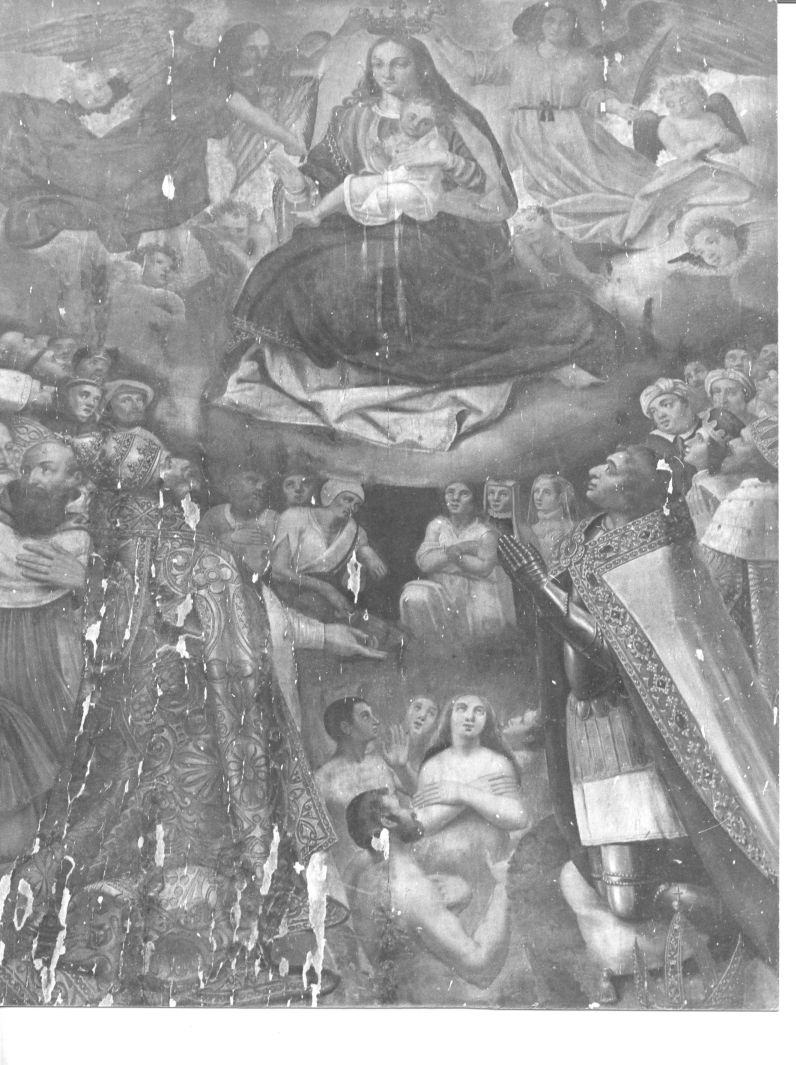 Madonna con personaggi che implorano il suo aiuto (dipinto, opera isolata) - ambito Italia meridionale (seconda metà sec. XVI)