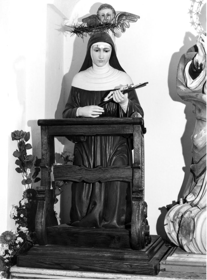 Santa Rita da Cascia riceva la corona di spine (gruppo scultoreo) - bottega di Ortisei (prima metà sec. XX)