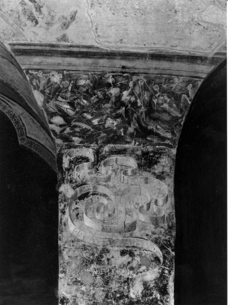 motivo decorativo con nastri (dipinto, elemento d'insieme) - ambito campano (sec. XVII)