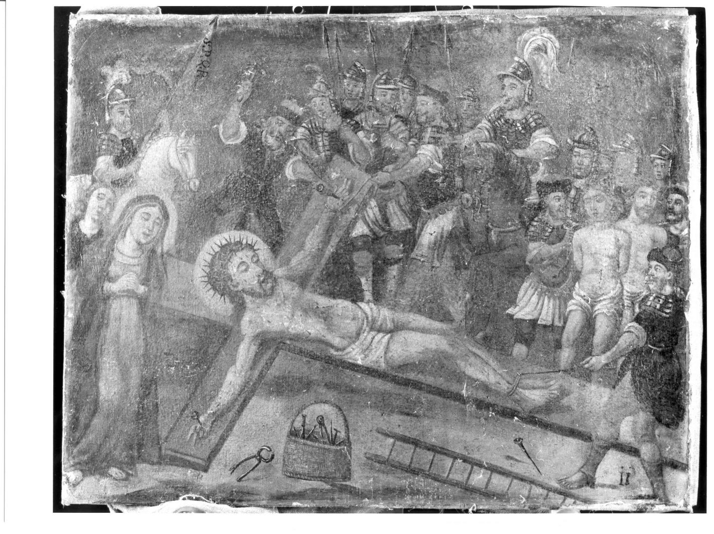 stazione XI: Gesù inchiodato alla croce (dipinto, ciclo) - ambito Italia meridionale (sec. XIX)
