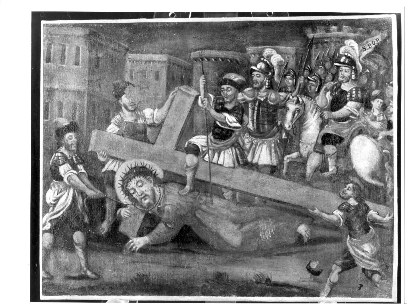 stazione III: Gesù cade sotto la croce la prima volta (dipinto, ciclo) - ambito Italia meridionale (sec. XIX)