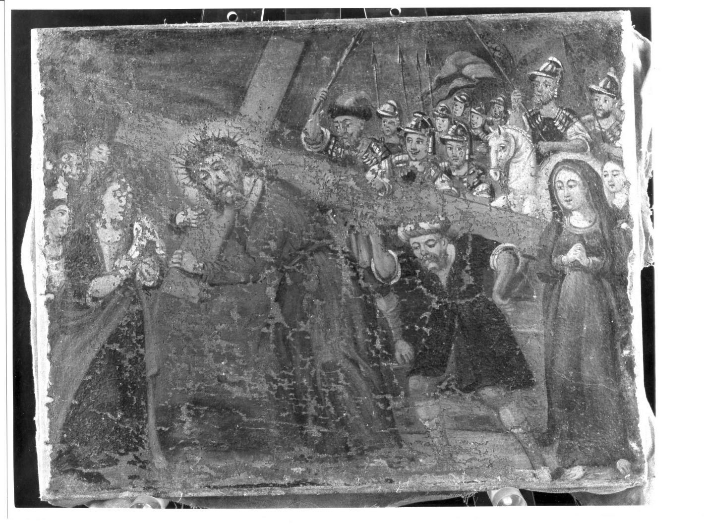 stazione V: Gesù aiutato da Simone il Cireneo a portare la croce (dipinto, ciclo) - ambito Italia meridionale (sec. XIX)