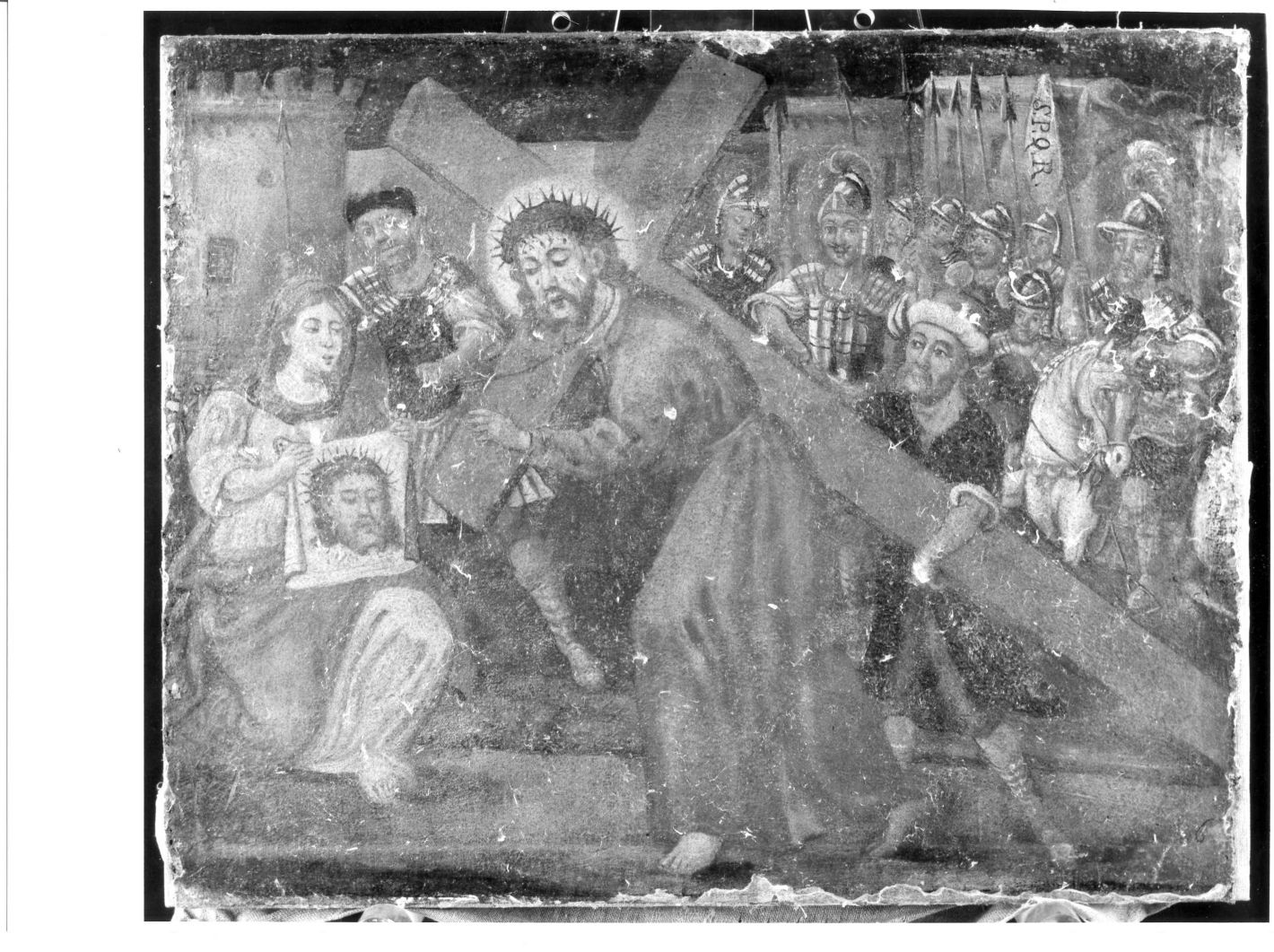 stazione VI: Gesù asciugato dalla Veronica (dipinto, ciclo) - ambito Italia meridionale (sec. XIX)