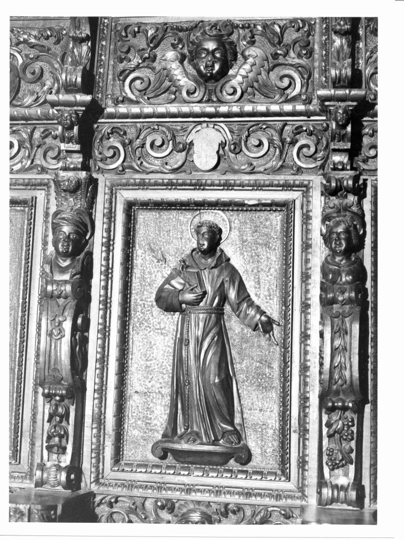 Sant'Antonio da Padova (pannello di stallo di coro, elemento d'insieme) di Consulmagno Girolamo (attribuito) (prima metà sec. XVII)