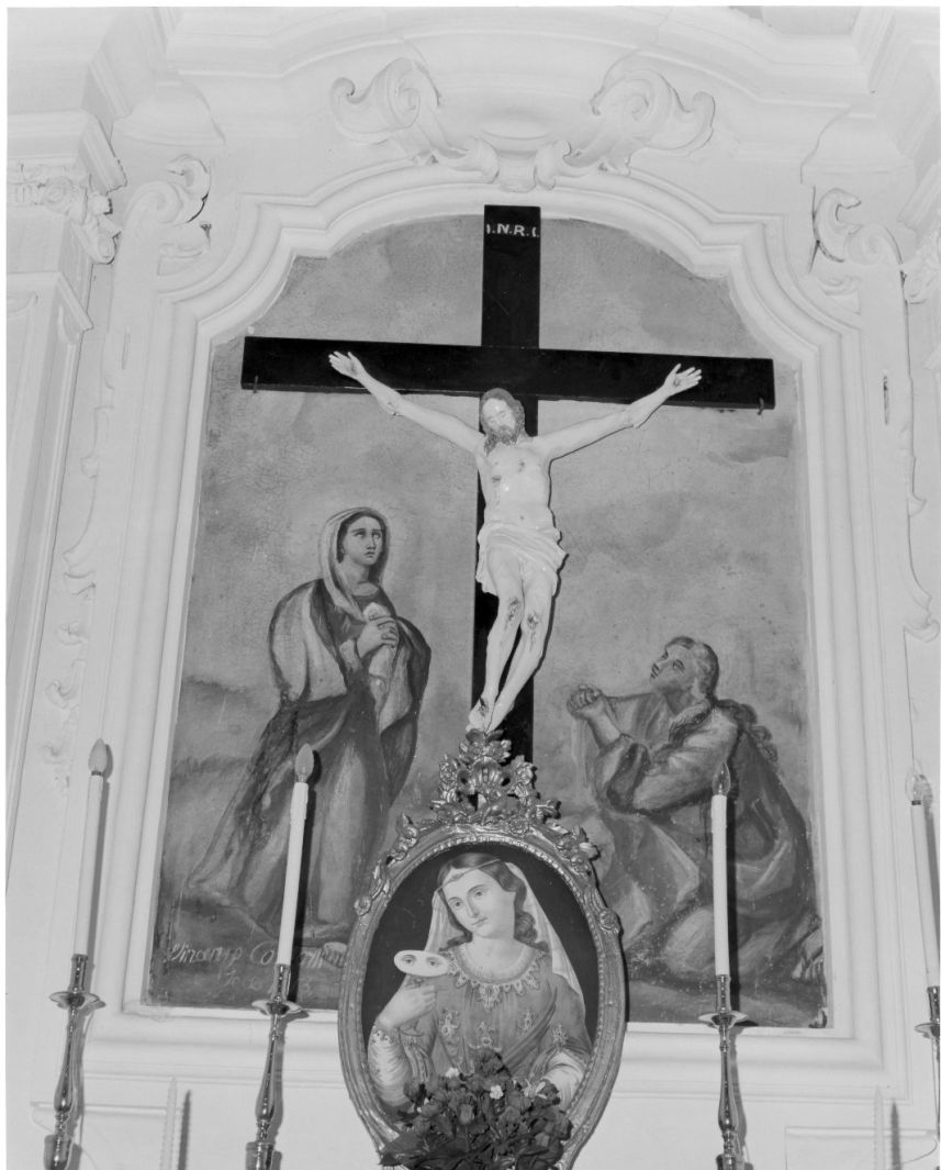 Cristo crocifisso con Madonna e Santa Maria Maddalena (dipinto) di Conforti Vincenzo (sec. XIX)