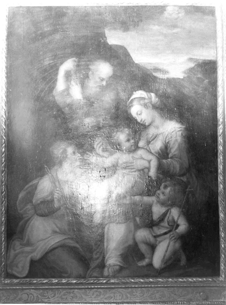 Sacra Famiglia con San Giovanni Battista bambino (dipinto) - ambito Italia centro-settentrionale (sec. XVI)