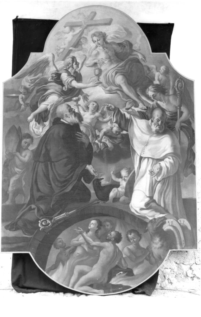 San Benedetto e San Guglielmo intercedono per le anime purganti (dipinto) di Ricciardi Michele (sec. XVIII)