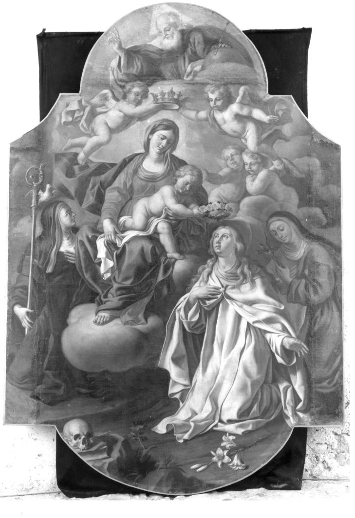 Santa Rosa da Lima è coronata di rose da Gesù Bambino (dipinto) - ambito napoletano (sec. XVIII)