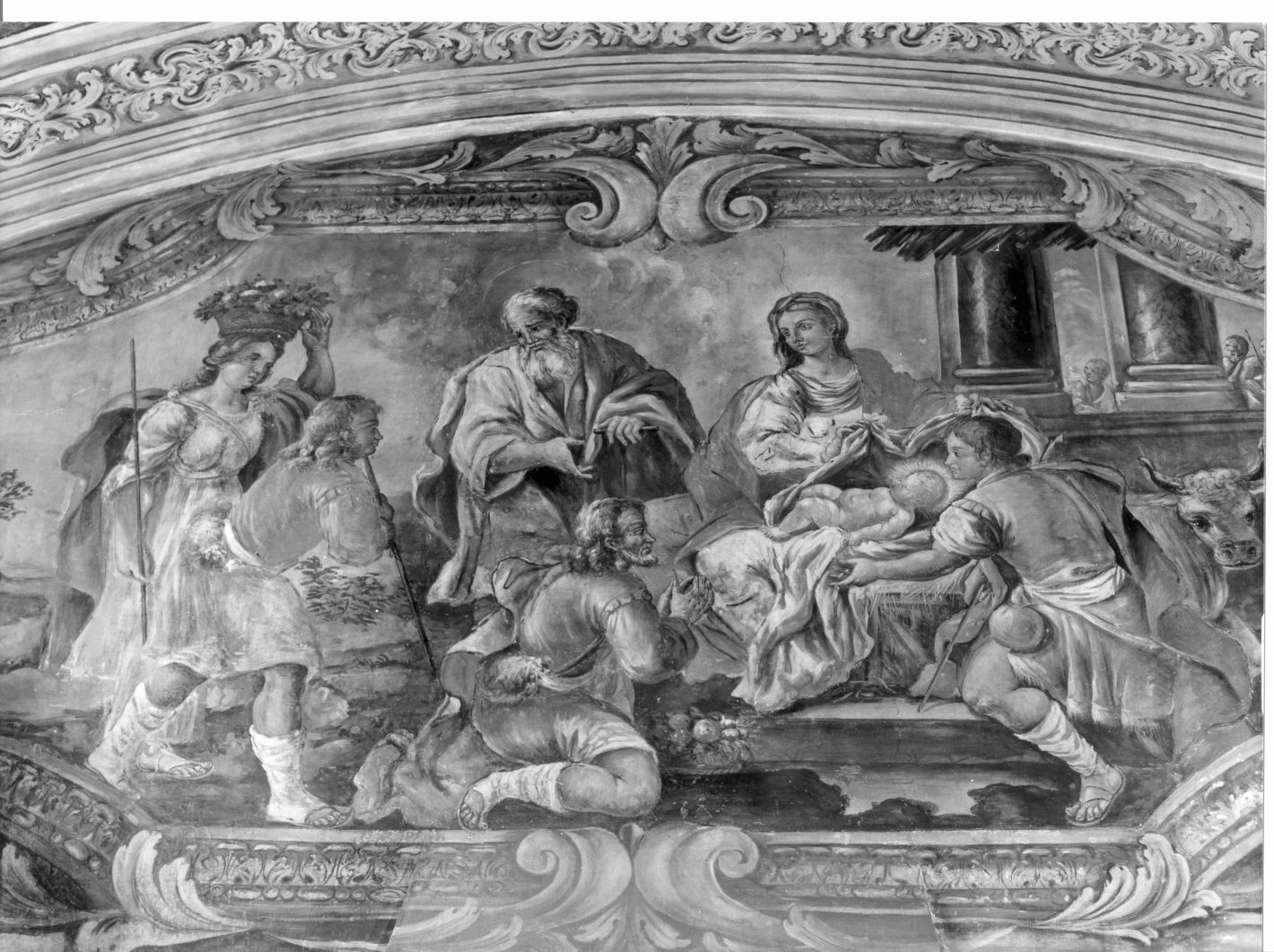 adorazione dei pastori (decorazione pittorica, ciclo) di De Martino Francesco (attribuito) (sec. XVIII)