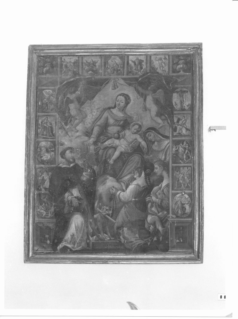 Madonna del Rosario con San Domenico e Santa Caterina, santi e misteri del rosario (dipinto, opera isolata) di Gaisi (sec. XVIII)