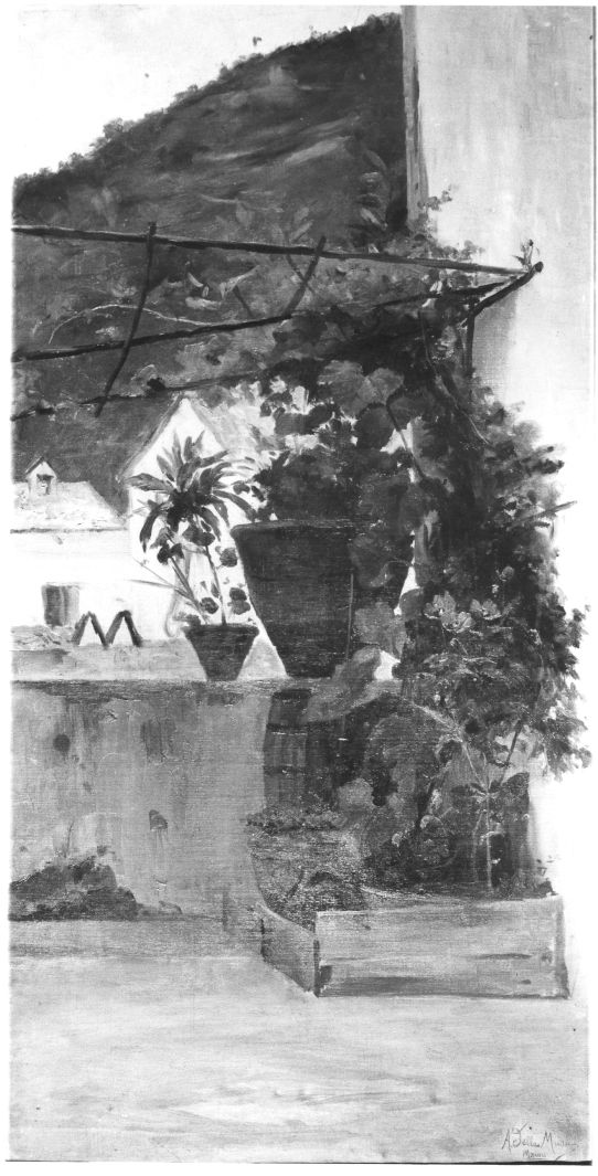 fiori sul terrazzo (dipinto) di Della Mura Angelo (fine/inizio secc. XIX/ XX)