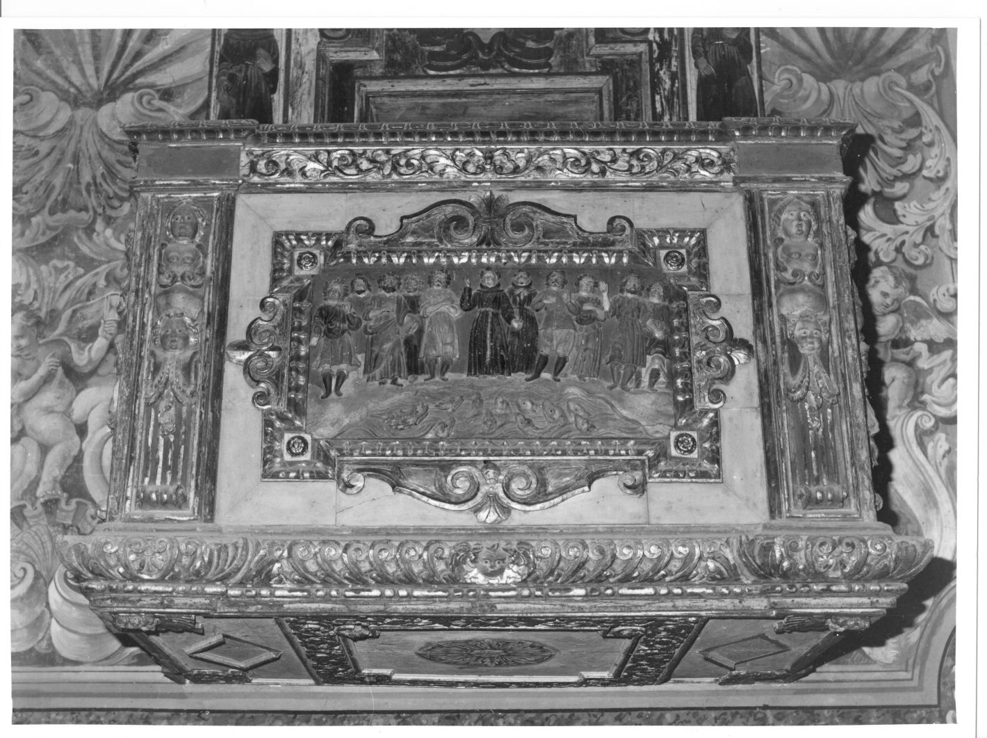 Sant'Antonio da Padova predica ai pesci (rilievo, elemento d'insieme) - bottega campana (sec. XVII)