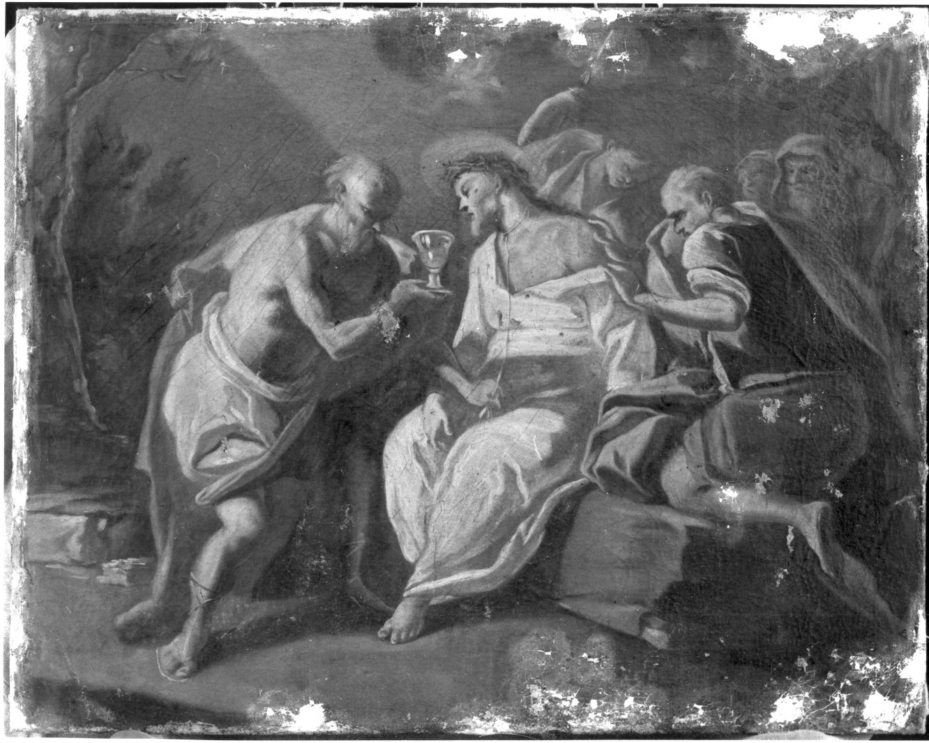 stazione X: Gesù spogliato e abbeverato di fiele (dipinto, elemento d'insieme) di Peccheneda Nicola (attribuito) (sec. XVIII)