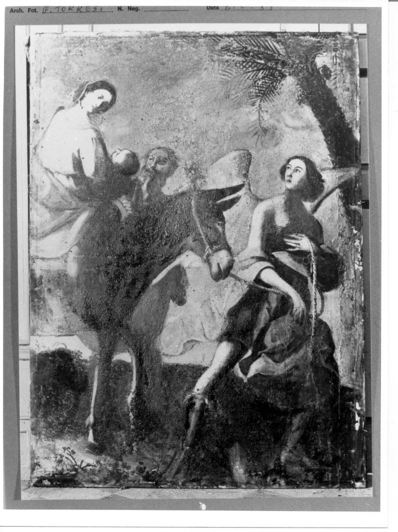 riposo nella fuga in Egitto con la Madonna che allatta Gesù Bambino (dipinto, elemento d'insieme) di Ragolia Michele (attribuito) (sec. XVII)