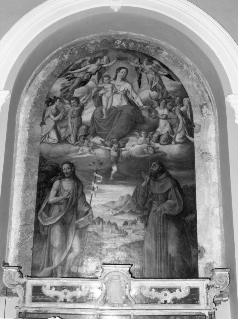 apparizione della Madonna del cingolo a San Giovanni Battista e a San Francesco d'Assisi (dipinto, opera isolata) - ambito Italia meridionale (sec. XVI)