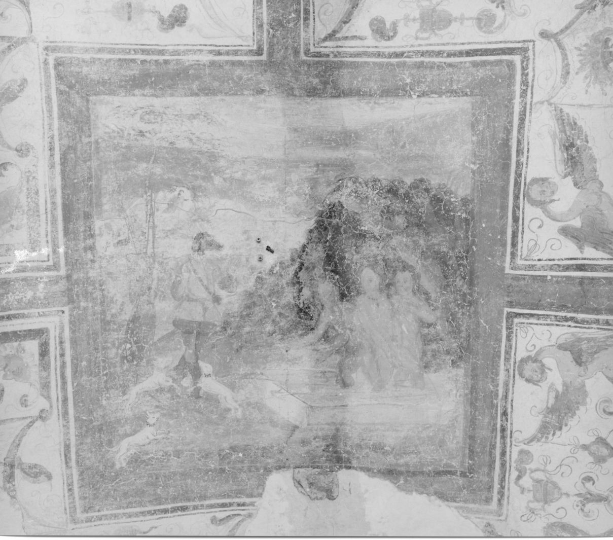 Diana e Atteone (decorazione pittorica, elemento d'insieme) - ambito campano (secc. XVI/ XVII)