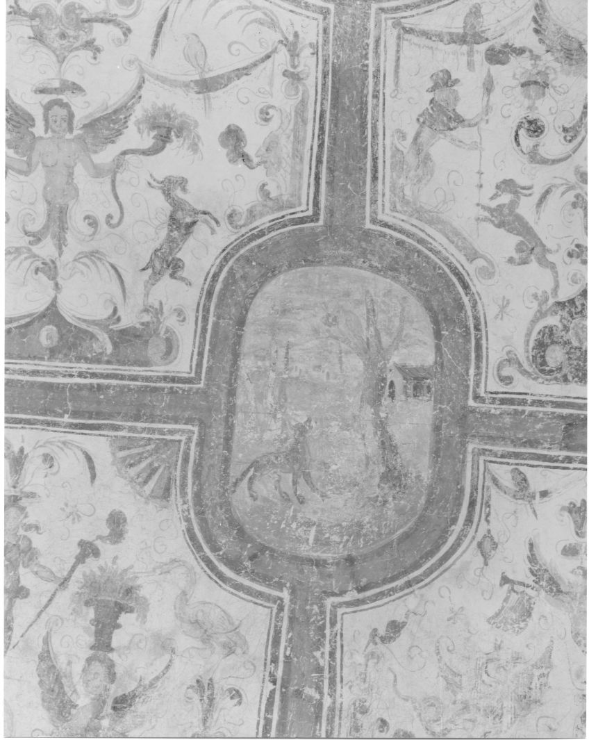 favola della volpe e il corvo (decorazione pittorica, elemento d'insieme) - ambito campano (secc. XVI/ XVII)