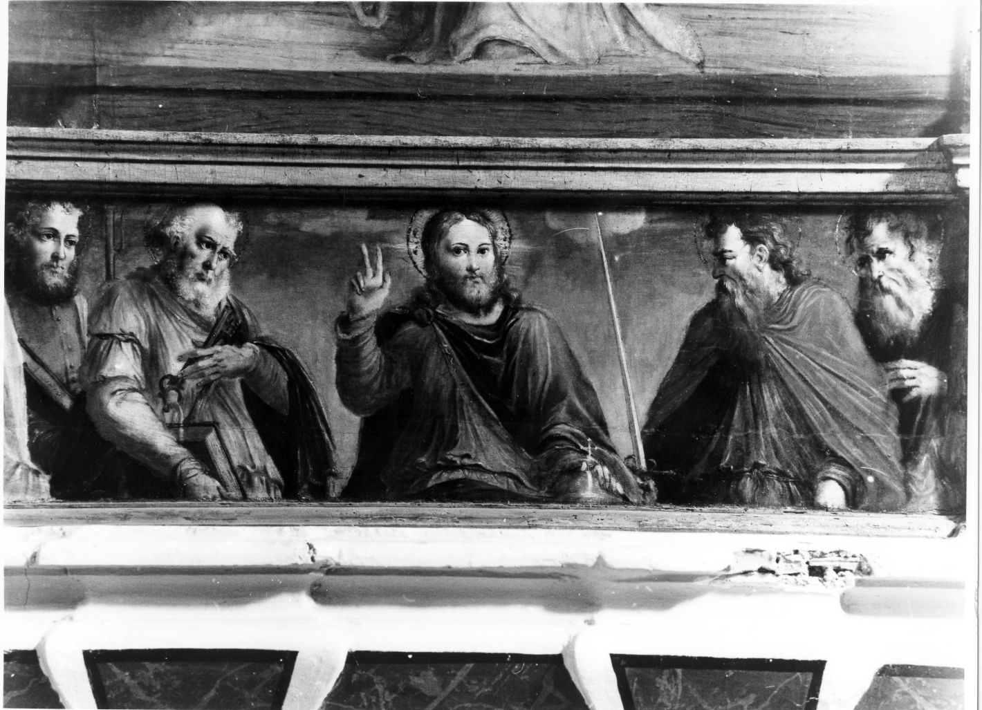 Cristo tra gli apostoli (predella) di Sabatini Andrea detto Andrea da Salerno (maniera) (prima metà sec. XVI)