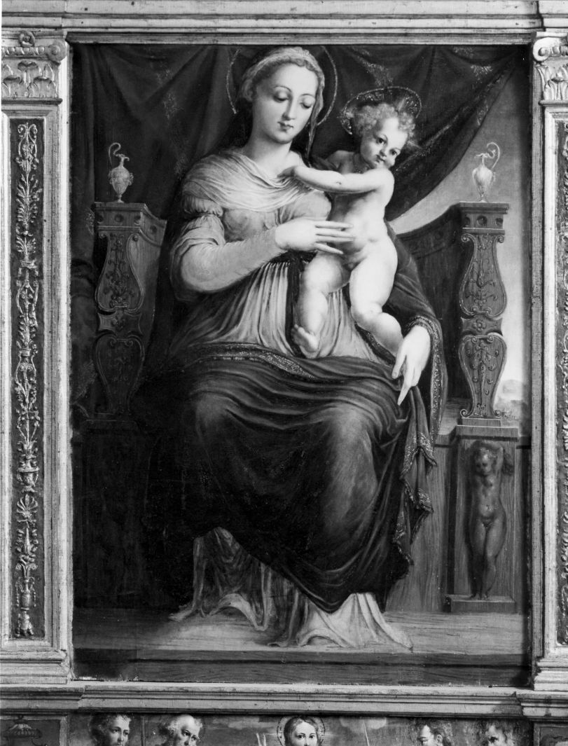 Madonna in trono con Bambino (predella) di Sabatini Andrea detto Andrea da Salerno (maniera) (prima metà sec. XVI)