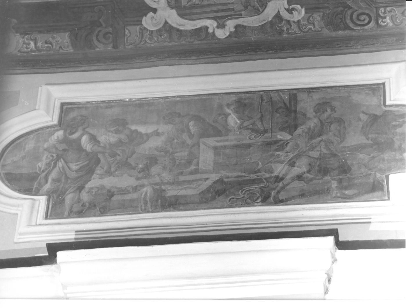 Mosè difende le figlie di Ietro (dipinto, elemento d'insieme) di Ricciardi Michele (bottega) (sec. XVIII)