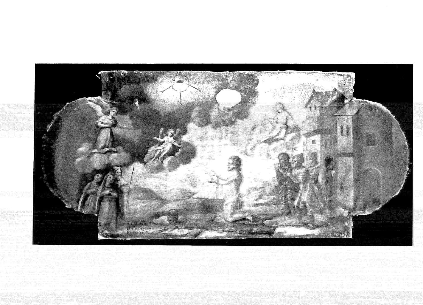 Cristo redentore depone gli strumenti della Passione al cospetto di Dio Padre (dipinto) - ambito campano (sec. XVIII)