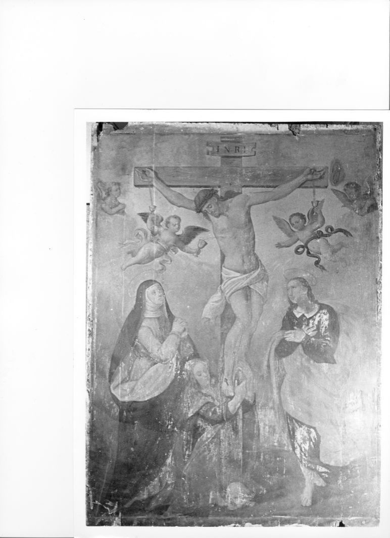 crocifissione di Cristo con la Madonna e santi (dipinto) - ambito campano (metà sec. XVI)