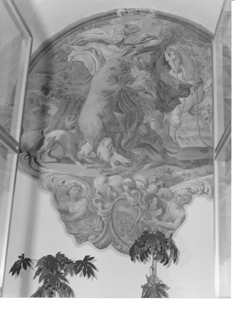 San Ludovico salva Re Dionisio da un orso (dipinto, ciclo) di Ricciardi Michele (sec. XVIII)