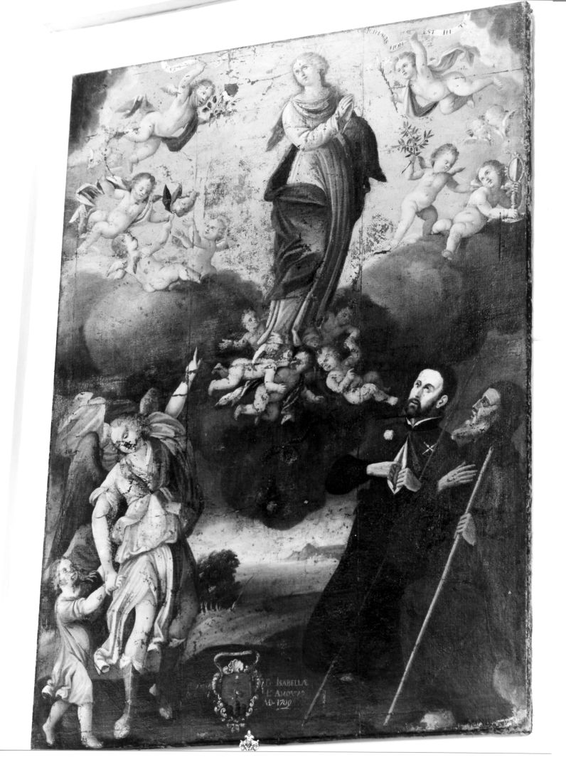 Madonna Immacolata con San Rocco, San Francesco di Paola, San Raffaele Arcangelo e Tobia (dipinto, opera isolata) - ambito napoletano (sec. XVIII)