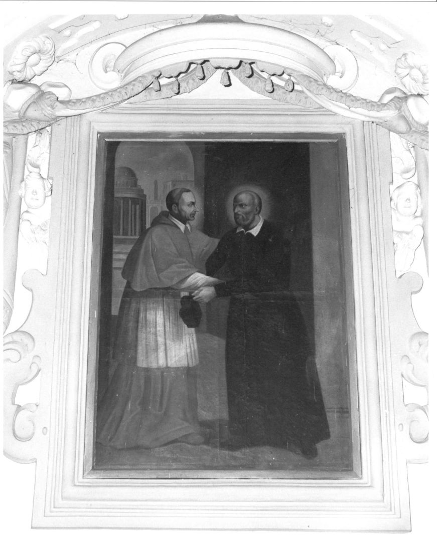 San Filippo Neri incontra San Carlo Borromeo (dipinto) - ambito napoletano (sec. XIX)