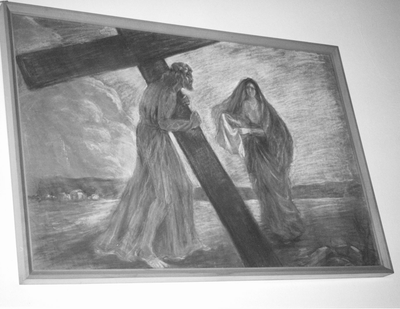 stazione VI: Gesù asciugato dalla Veronica (dipinto, ciclo) di Proto Filomena (inizio sec. XX)