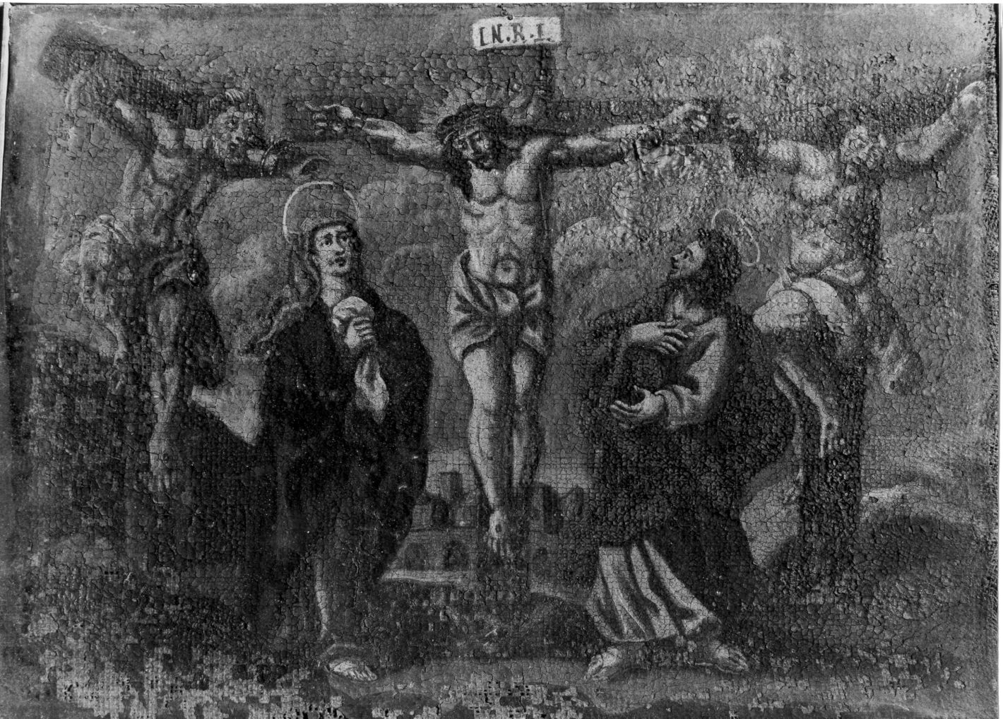 crocifissione di Cristo con la Madonna e San Giovanni Evangelista (dipinto) - ambito campano (fine/inizio secc. XVIII/ XIX)