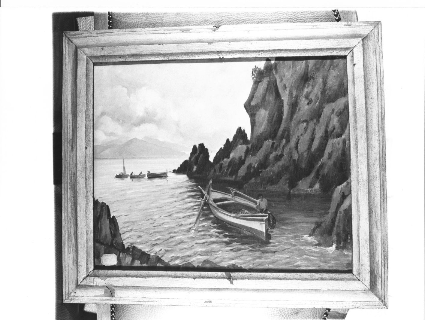 marina con pescatori e barche (dipinto) - ambito campano (sec. XX)