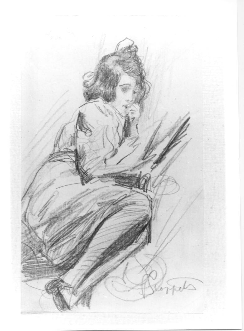 ritratto di Elsa Carrara (disegno) di Scoppetta Pietro (primo quarto sec. XX)
