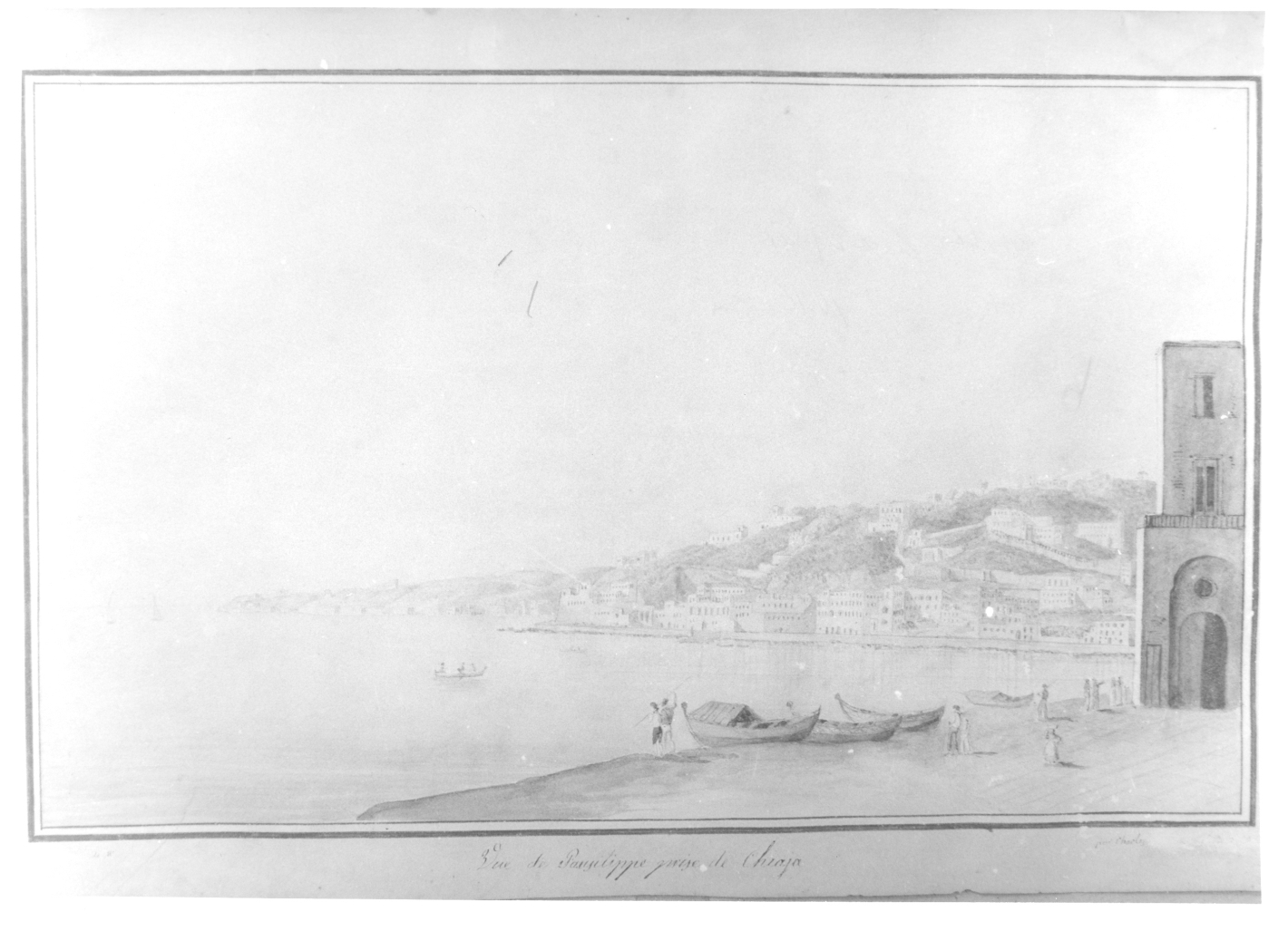 veduta di Posillipo visto da Chiaia (disegno) - ambito Italia meridionale (sec. XIX)