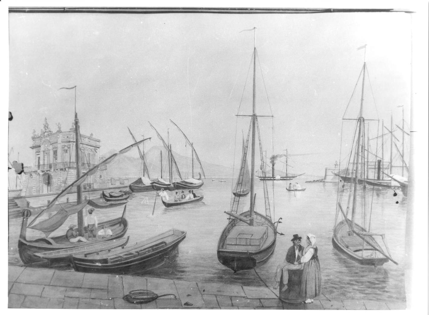 veduta del porto di Napoli (disegno) - ambito campano (sec. XIX)