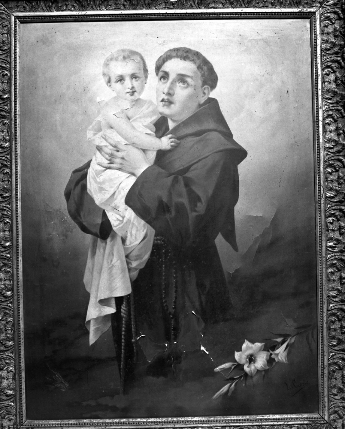Sant'Antonio da Padova col Bambino (oleografia) di Crosio Luigi (primo quarto sec. XX)
