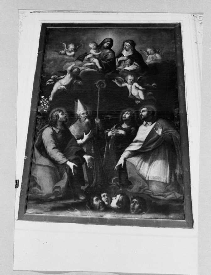 Madonna con Bambino e Santi (dipinto) di Missiroli Tommaso detto Villano (attribuito) (seconda metà sec. XVII)